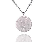 kkjoy Archangel Saint Michael Protect Us Necklace Stainless Steel Saint Benedict of Nursia Saint Cyprian Oval Religious Medal Pendant Protection Amulet Jewelry Catholic Gift for Men Women
