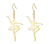 KKJOY Ballerina Dangle Earrings Stainless Steel Gold Plated Ballet Dancer Pendant Recital Jewelry for Women Dance Lovers (Style 3)
