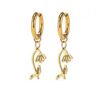 KKJOY Birth Flower Earrings Stainless Steel Gold Plated Birthday Flower Pendant Jewelry for Women Charming Ladies(01-Jan-Snowdrop)