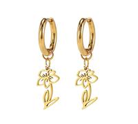 KKJOY Birth Flower Earrings Stainless Steel Gold Plated Birthday Flower Pendant Jewelry for Women Charming Ladies(03-Mar -DaffodIl)
