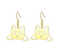 KKJOY Cat with Head Poking Dangle Earrings Stainless Steel Cute Pet Kitty Pendant Jewelry For Cat Lovers Women Charming Ladies (Gold)