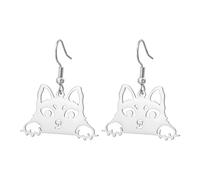 KKJOY Cat with Head Poking Dangle Earrings Stainless Steel Cute Pet Kitty Pendant Jewelry For Cat Lovers Women Charming Ladies (Silver)