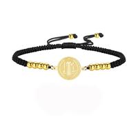 kkjoy Cross Saint Benedict Exorcism Medal Braided Rope Bracelet Handmade Lucky String Stainless Steel Religious Christian Protection Amulet for Men Women(Black - Gold)