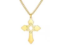 kkjoy Cross with Star of David Pendant Necklace Earrings Key Chain Stainless Steel Hexagram at the Cross Prayer Amulet Jewelry for Women Men