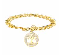 kkjoy Crystal Tree of Life Family Tree Pendant Bracelet Stainless Steel Nature Inspired Spiritual Jewelry for Men Women(Gold)