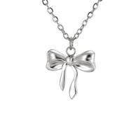 kkjoy Cute Small Tiny Bow Necklace Stainless Steel Silver Plated Dainty Ribbon Bow Tie Pendant Necklace Butterfly Bowknot Jewelry for Women Charming Ladies (Style 6, Silver)
