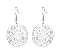 KKJOY Dainty Fox Dangle Earrings Stainless Steel Animal Foxes Pendant Jewelry For Women Nature Animal Lovers (Silver)