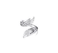 KKJOY Feather Angel Wing Ring Stainless Steel Adjustable Angel Wings Guardian Open Finger Rings Fashion Memorial Jewelry Gift for Women Men
