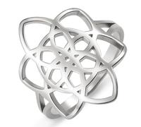 kkjoy Flower of Life Ring Stainless Steel Celtic knot Blossom Ring Promise Ring Jewelry for Women Charming Ladies (Silver, Diameter 20mm)
