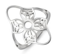 kkjoy Four-Leaf Clover Shape Irish Trinity Knots Ring Stainless Steel Celtic Triple Knot Eternity Promise Ring Amulet Jewelry for Women Charming Ladies (Silver, Diameter 18mm)