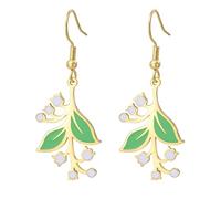 KKJOY Lily of The ValleyDangle Earrings Stainless Steel May Birth Month Flower Pendant Jewelry For Women Charming Ladies (Gold)