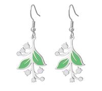 KKJOY Lily of The ValleyDangle Earrings Stainless Steel May Birth Month Flower Pendant Jewelry For Women Charming Ladies (Silver)