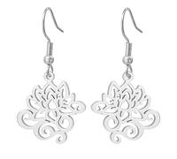 KKJOY Lotus Flower Dangle Earrings Stainless Steel Yoga Pendat Inspirational Jewelry for Women Charming Ladies (Silver)