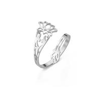 kkjoy Lotus Flower Ring Stainless Steel Adjustable Yoga Symbol Stackable Ring Jewelry for Women Charming Ladies(Silver)