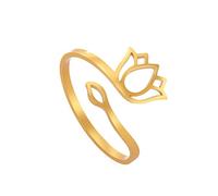kkjoy Lotus Flower Yoga Ring Stainless Steel Five Petal Lotus Adjustable Open Finger Rings Inspirational Jewelry Gift for Women Teens Girls