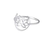 kkjoy Lotus Flower Yoga Ring Stainless Steel Lotus in Moon Promise Ring Inspirational Jewelry Gift for Women Girls