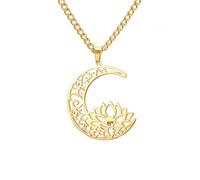 kkjoy Lotus in Moon Necklace Stainless Steel Lotus Flower Yoga Pendant Necklace Inspirational Jewelry for Women Charming Ladies