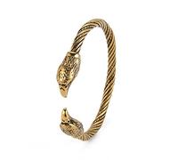 kkjoy Men's Norse Viking Double Eagle Head Bracelet Vintage Stainless Steel Screw Teen Cuff Bangle Cool Adjustable Open Bracelet