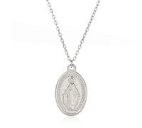 kkjoy Miraculous Medal Madonna Pendant Necklace Stainless Steel Oval Shape Virgin Mary Pendant Necklace Religious Jewelry Holy Communion Christening Gift