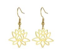 KKJOY Openwork Lotus Dangle Earrings Stainless Steel Lotus Flower Yoga Symbol Pendant Earrings Inspirational Jewelry for Women Girls