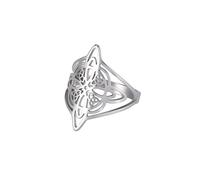 KKJOY Openworked Witches Knot Ring Stainless Steel Pagan Wiccan Symbol Magic Knot 4-Pointed Celtic Knot Witchcraft Amulet Rings for Women Girls