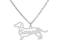 kkjoy Personalized Name Pet Dog Silhouette Memorial Necklace Stainless Steel Customize Letter Remembrance Pendant for Women Men (Dachshund)
