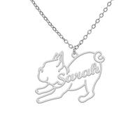 kkjoy Personalized Name Pet Dog Silhouette Memorial Necklace Stainless Steel Customize Letter Remembrance Pendant for Women Men (French Bulldog)