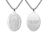kkjoy Personalized Saint Cyprian PRAY FOR US Necklace Stainless Steel Oval Medal Pendant Protection Amulet Jewelry for Women Men Friends Couple Family Member (Silver)