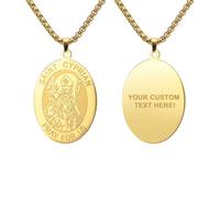 kkjoy Personalized Saint Cyprian PRAY FOR US Necklace Stainless Steel Oval Medal Pendant Protection Amulet Jewelry for Women Men Friends Couple Family Member (Gold)
