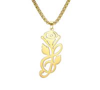 kkjoy Rose Note Treble Necklace Stainless Steel Notes Bloom into Rose Pendant Necklace Treble Clef Jewelry Gift for Women Men Music Lovers