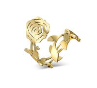 kkjoy Rose Ring Stainless Steel Adjustable Stacking Rose Flower Love Promise Ring for Women Charming Ladies (Gold)