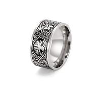 kkjoy Stainless Steel Tree of Life Ring Band Wide Irish Celtic Knot Rings Black Retro Ring Vintage Gothic Biker Ring for Men Women Birthday Gift