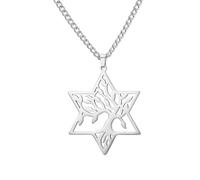 kkjoy Tree of Life with Hexagram Necklace Stainless Steel Star of David Pendant Cross Chain Necklace Nature Inspired Spiritual Jewelry for Women Men