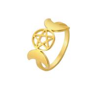 KKJOY Triple Moon Goddess Ring Stainless Steel Moon Phase Pentagram Amulet Promise Ring Magic Wicca Jewelry Gift For Women Girls