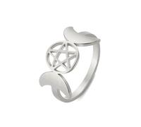 KKJOY Triple Moon Goddess Ring Stainless Steel Moon Phase Pentagram Amulet Promise Ring Magic Wicca Jewelry Gift For Women Girls