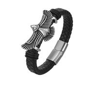 kkjoy Vintage Viking Black Braided Leather Bracelet Stainless Steel Eagle Bangle Bold Urban Rocker Accessory Jewelry for Men