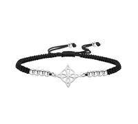 kkjoy Witches Knot Adjustable Braided Rope Bracelet Stainless Steel Celtic Triangle Knot Wiccan Symbol Bracelet Magic Knot Witchcraft Amulet for Women Charming Ladies (Black-Silver)