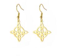 KKJOY Witches Knot Dangle Earrings Stainless Steel Celtic Triangle Knot Wiccan Symbol Pendant Earrings Magic Knot Witchcraft Amulet for Women Charming Ladies (Gold)
