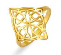 kkjoy Witches Knot Ring Stainless Steel Celtic Magic Knot Pagan Wiccan Symbol Ring Witchcraft Amulet Jewelry for Women Charming Ladies (Style 2, Gold, Diameter 20mm)