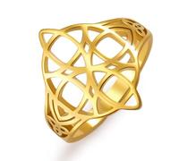 kkjoy Witches Knot Ring Stainless Steel Celtic Magic Knot Pagan Wiccan Symbol Ring Witchcraft Amulet Jewelry for Women Charming Ladies (Style 3, Gold, Diameter 17mm)