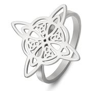 kkjoy Witches Knot Ring Stainless Steel Celtic Magic Knot Pagan Wiccan Symbol Ring Witchcraft Amulet Jewelry for Women Charming Ladies (Style 1, Silver, Diameter 18mm)