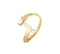 kkjoy Wolf Howls at the Moon Ring Stainless Steel Adjustable Stackable Ring Animal Lovers Jewelry for Women Men(Gold)