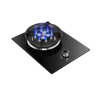 KKJPL 33cm Gas Cooker 1 Burner, 9.2KW 13 Cavity High Fire, Black Tempered Glass Cast Iron Pot Holder With Flameout Protection(NG)