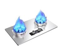 KKJPL 75cm Stainless Steel Gas Stove 2 Burners, 5.2KW 9 Cavity Timed High Fire, Cast Iron Pot Stand With Flameout Protection(LPG)