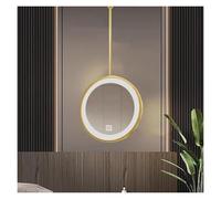 KKJPL Round Ceiling Hanging Double Sided Mirror With LED Light 360 Degree Rotatable, 3 Colors Dimmable Light, Suitable For Home Or Hotel(Gold,80x80cm)