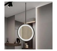 KKJPL Round Ceiling Hanging Double Sided Mirror With LED Light 360 Degree Rotatable, 3 Colors Dimmable Light, Suitable For Home Or Hotel(Black,60x60cm)