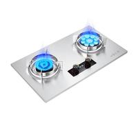 KKJPL Stainless Steel Gas Stove 2 Burners, 5.2/7.0KW 9 Cavity High Fire, 180 Minutes Timer (double Independent), Freestanding Stove Camping Outdoor(NG)