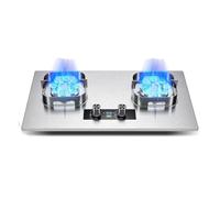 KKJPL Stainless Steel Gas Stove 2 Burners, 5.2KW 9 Cavity High Fire, Cast Iron Pot Holder, Freestanding Stove Camping Outdoor(LPG)