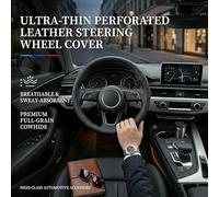 KKJZFRDCR Steering Wheel Cover, for Ford Fiesta VII Mk7 2009-2017 Premium Full Grain Cowhide Leather Laser Cut Perforations Ultra Thin Breathable Comfort,O