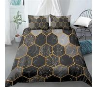 KKLDSD Black and Grey Marble Printed Duvet Cover 135X200,Gold Geometry Lines Bedding Set,Soft Microfiber Quilt Cover with Gold Glitter for Teens Adult Bedroom Decor Single